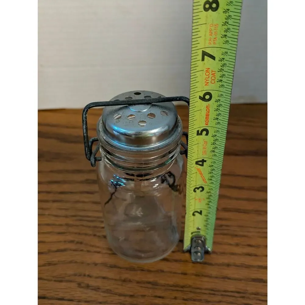 Vintage Clear Glass Miniature Milk Can Cheese Shaker with Wire Bail Handle